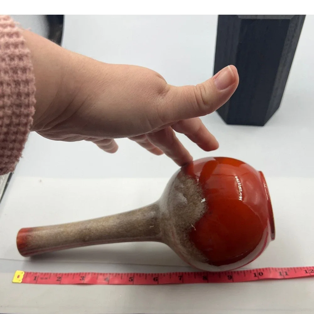 Vtg Royal‎ Haeger Red Burnt Orange Lava Drip Glaze Long Neck Bud Vase MCM 11.5